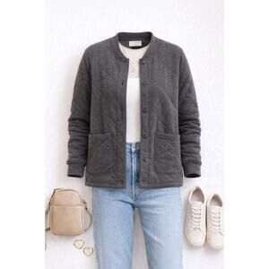 Z Supply Quilted Knit Jacket Medium Charcoal Gray Button Front Cozy Lounge Layer